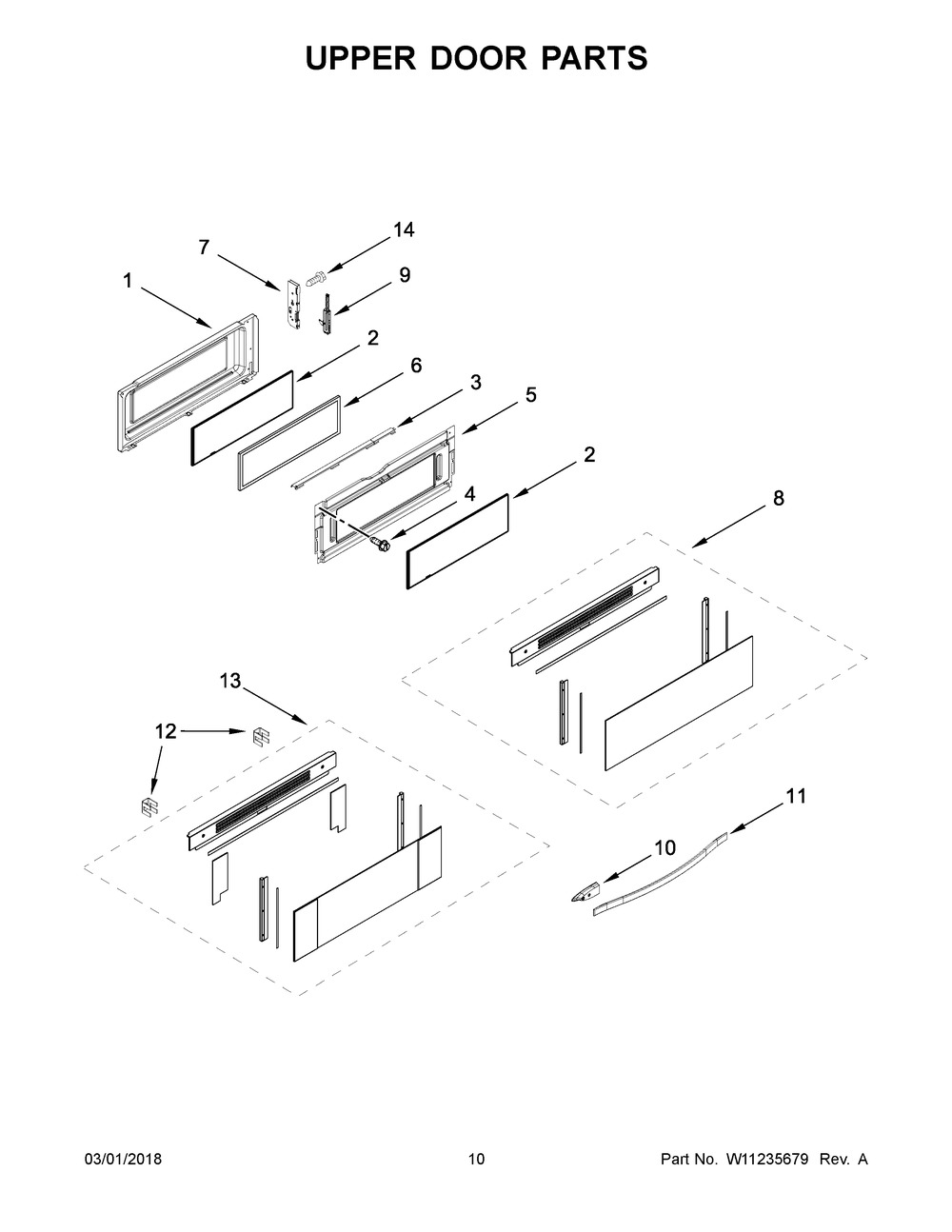 Upper Door Parts Diagram and Parts List for WGE745C0FS01  Whirlpool Range