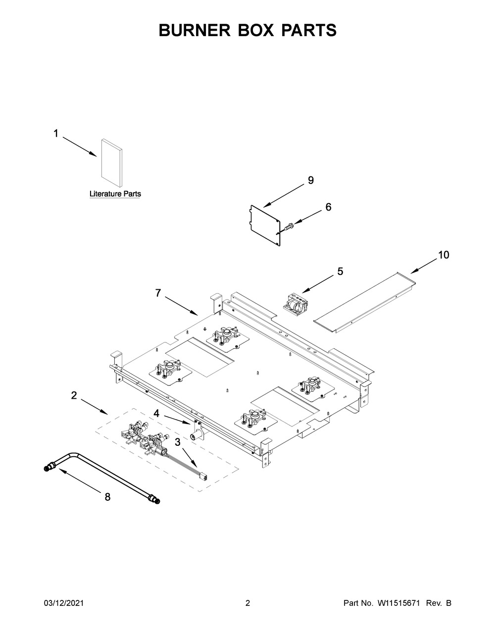 Burner Box Parts Diagram and Parts List for JGRP430HM01  Whirlpool Range