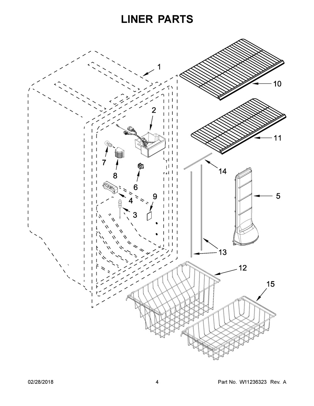 Liner Parts Diagram and Parts List for WZF79R20DW03  Whirlpool Freezer