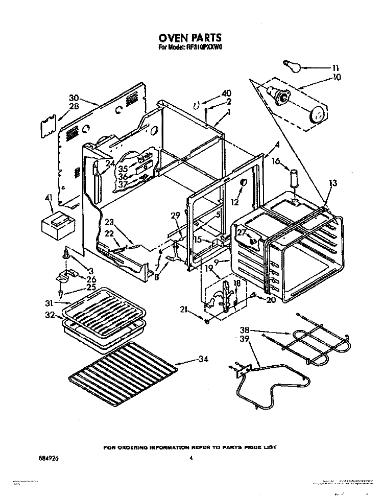 OVEN Diagram and Parts List for RF310PXXW0  Whirlpool Range