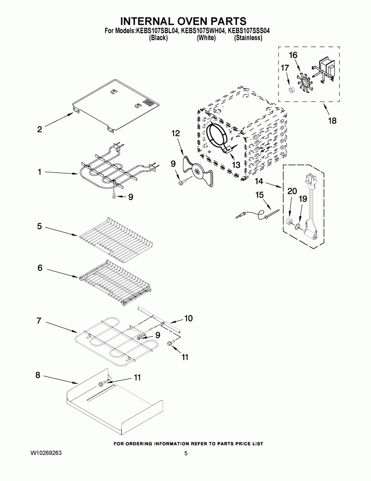 INTERNAL OVEN PARTS Diagram and Parts List for KEBS107SSS04  KitchenAid Wall Oven