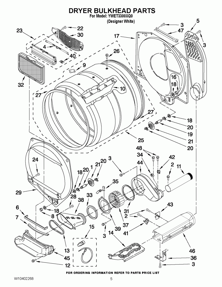 DRYER BULKHEAD PARTS Diagram and Parts List for YWET3300XQ0  Whirlpool Washer Dryer Combo