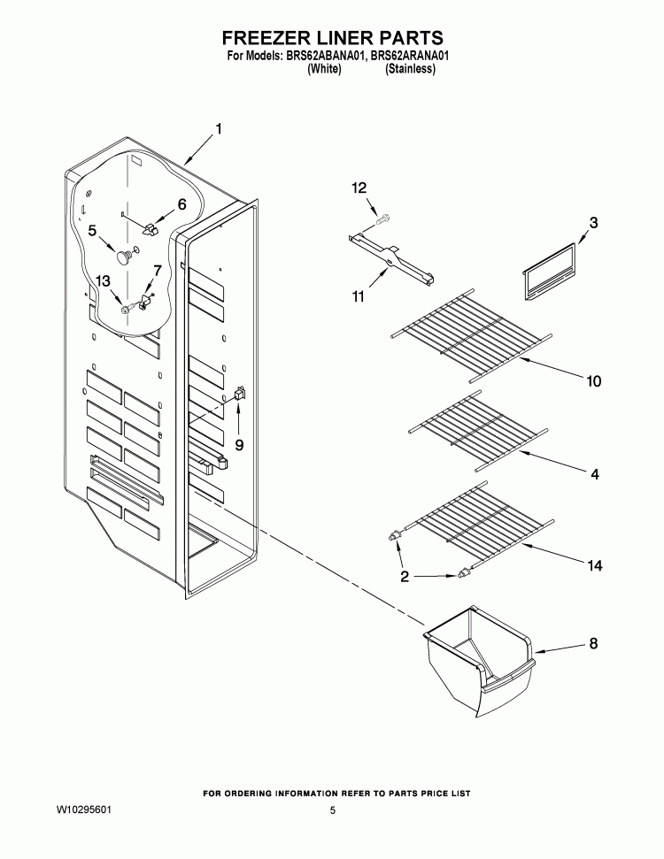 FREEZER LINER PARTS Diagram and Parts List for BRS62ARANA01  Whirlpool Refrigerator