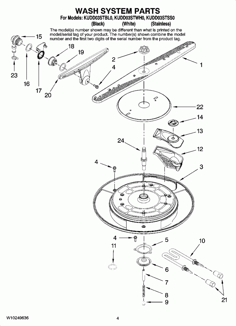WASH SYSTEM PARTS Diagram and Parts List for KUDD03STSS0  KitchenAid Dishwasher