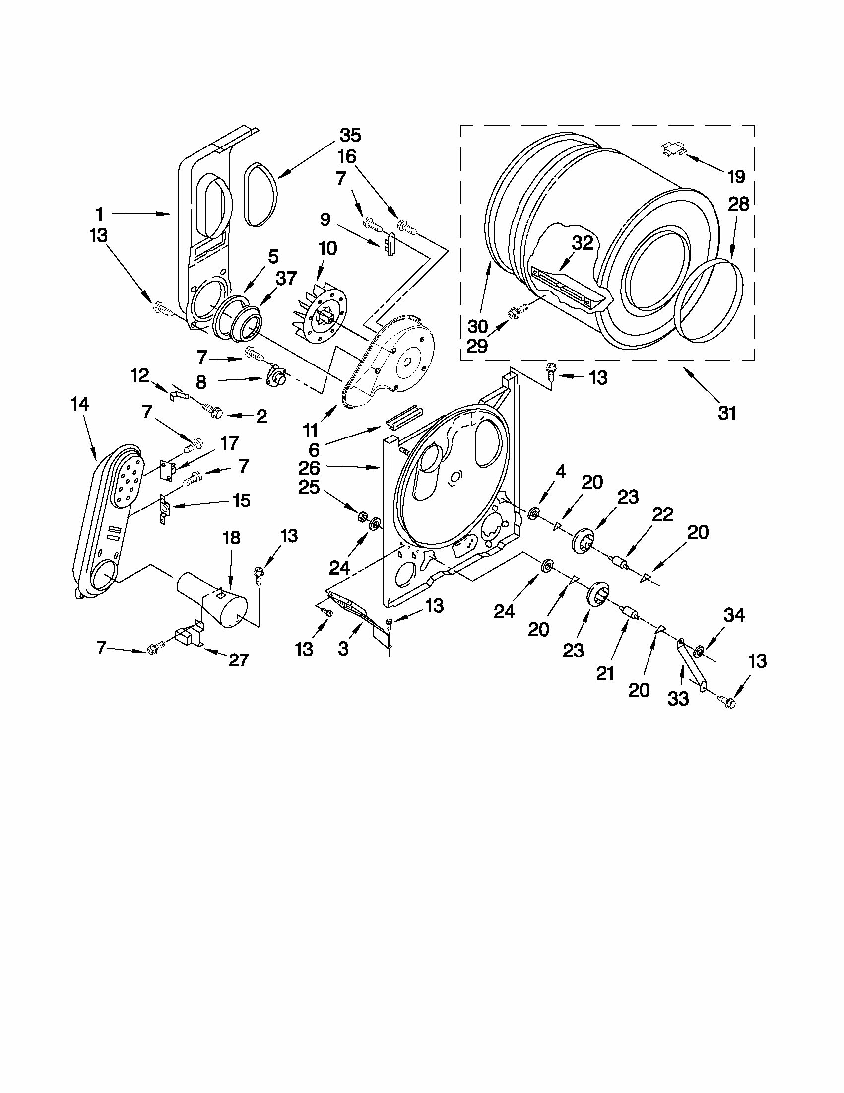 Bulkhead Parts Diagram and Parts List for 1107072010  Kenmore Dryer