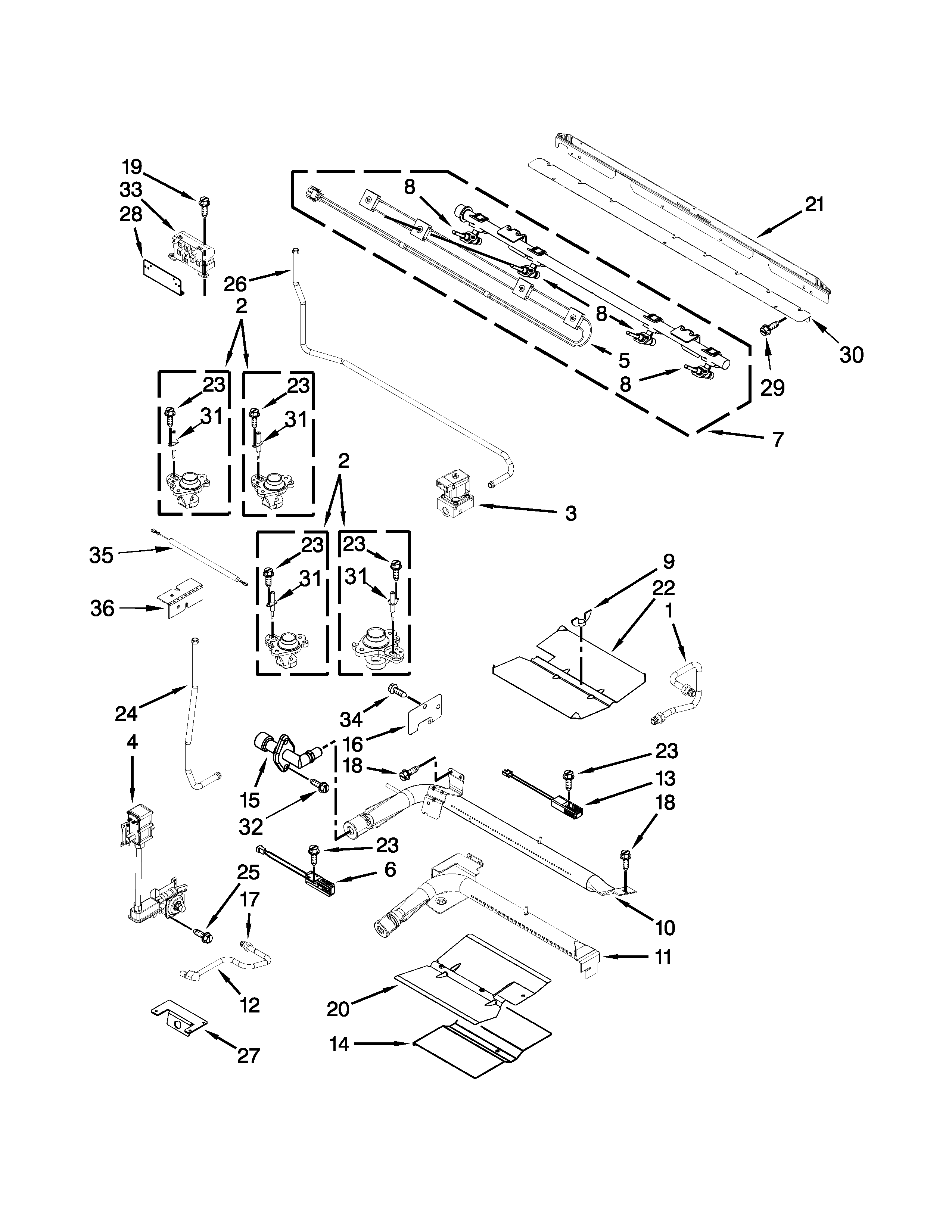 Manifold Parts Diagram and Parts List for IGS900DS00  Whirlpool Range