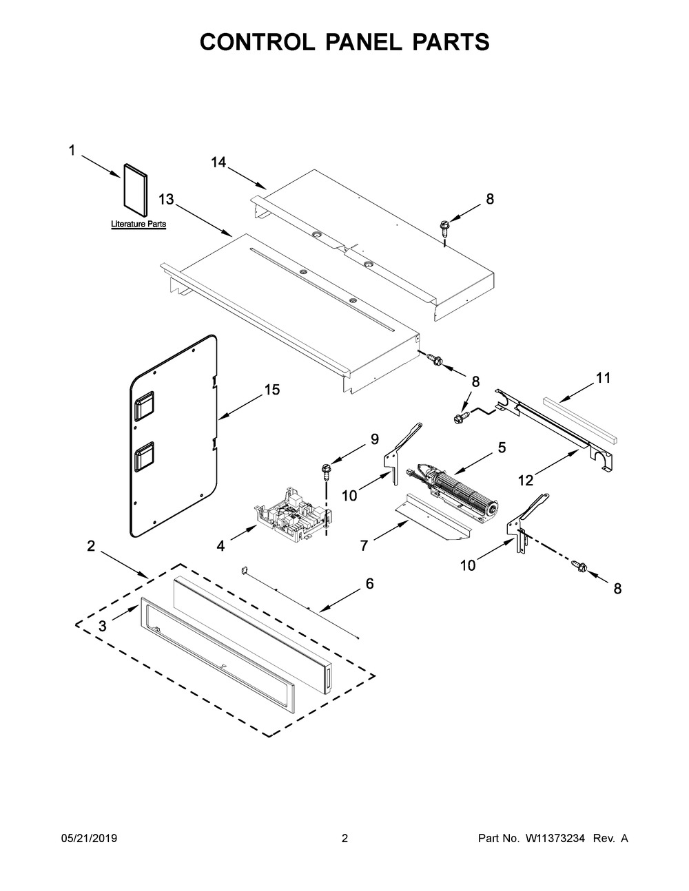 Control Panel Parts Diagram and Parts List for WOC54EC0HW03  Whirlpool Microwave Oven Combo