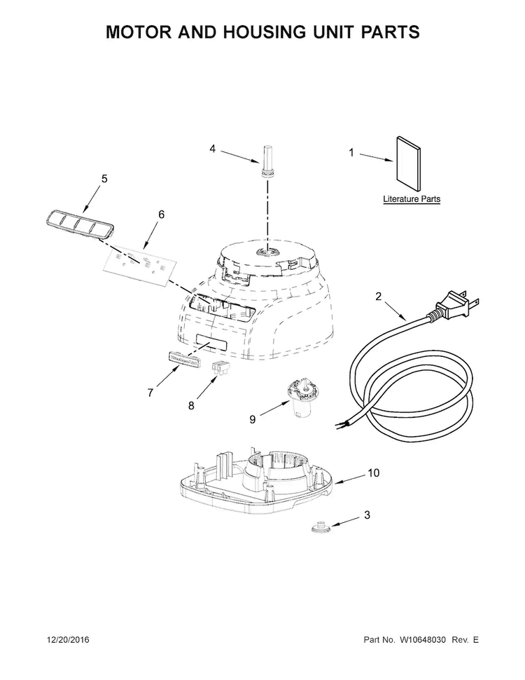 Motor And Housing Unit Parts Diagram and Parts List for KFP0930BU1  KitchenAid Food Processor