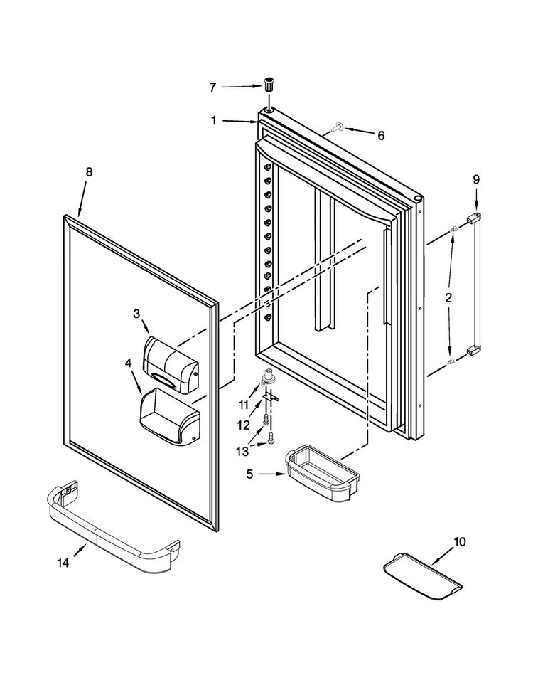 Refrigerator Door Parts Diagram and Parts List for KRBX102EWH00  KitchenAid Refrigerator