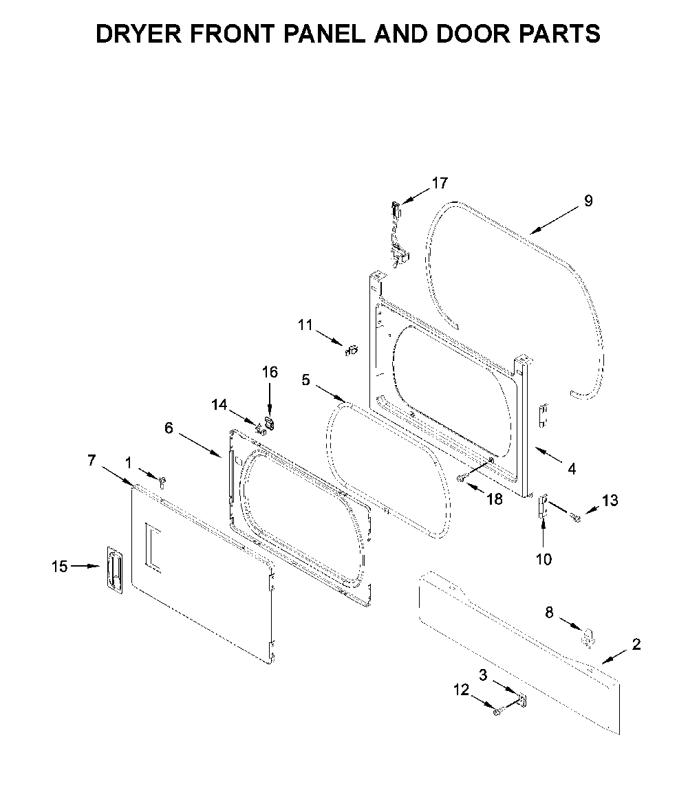 Dryer front panel and door parts Diagram and Parts List for YWET4027HW1  Whirlpool Washer Dryer Combo