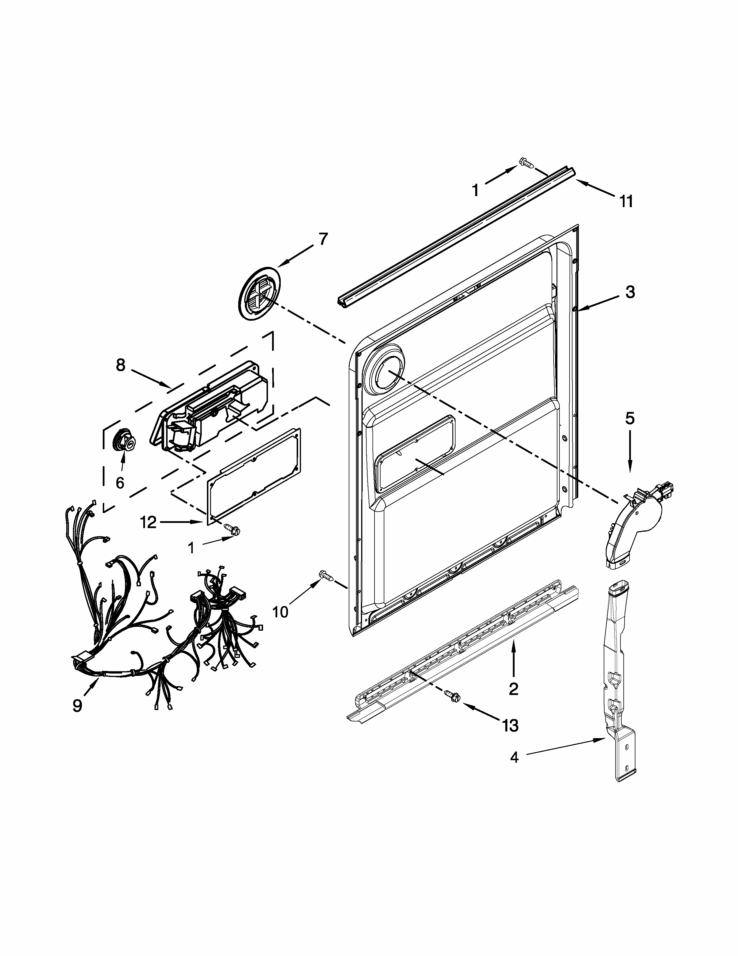 Inner Door Parts Diagram and Parts List for 66513403N411  Kenmore Dishwasher