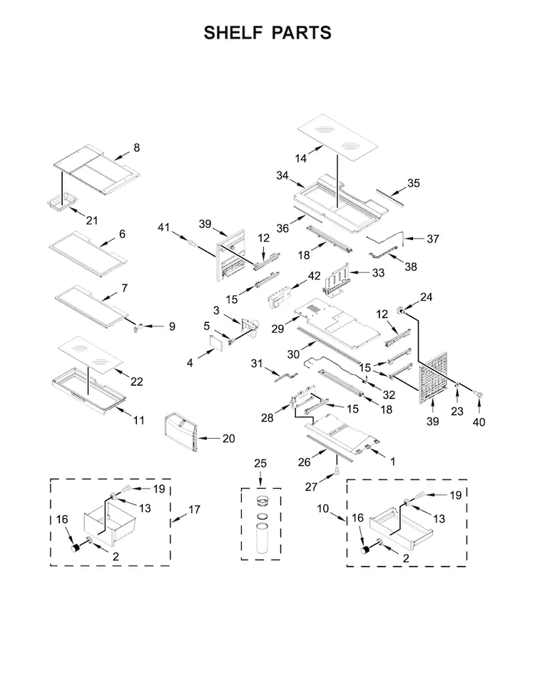 Shelf Parts Diagram and Parts List for KRFC704FPS00  KitchenAid Refrigerator