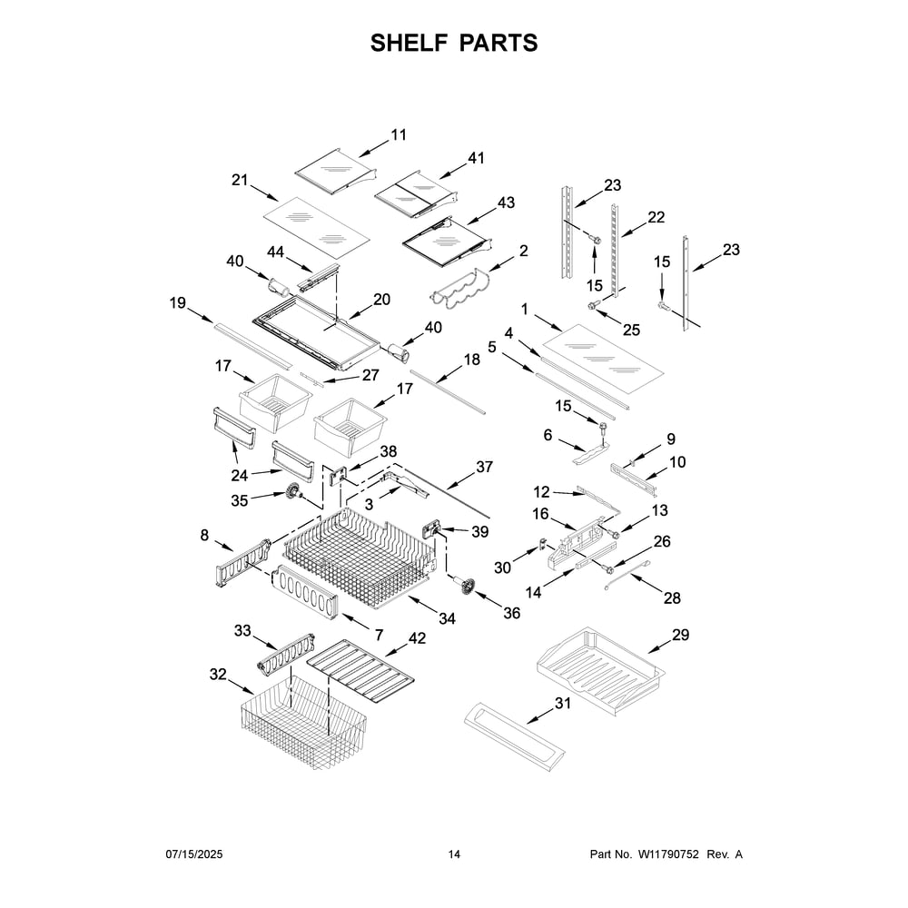 Shelf Parts Diagram and Parts List for KRFF305ESS10  KitchenAid Refrigerator