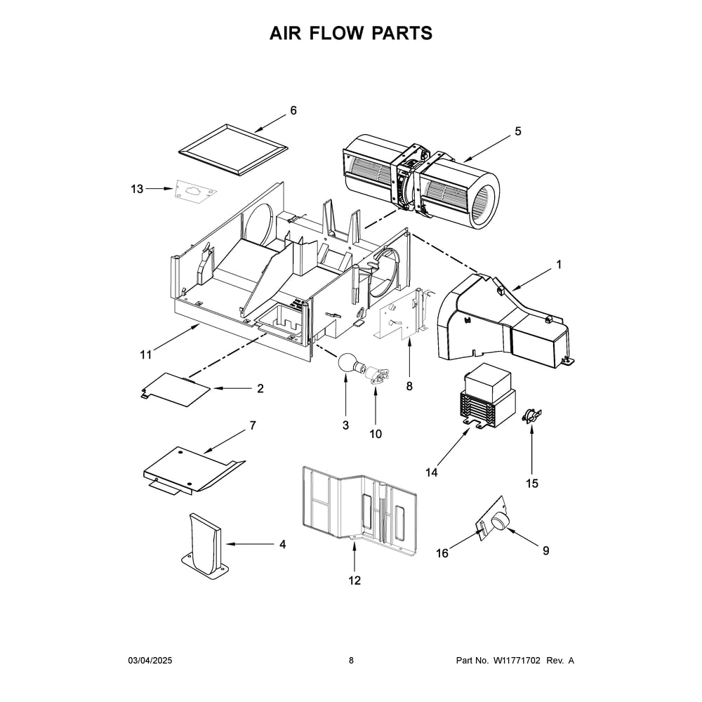 Air Flow Parts Diagram and Parts List for YWMH31017HS11  Whirlpool Microwave