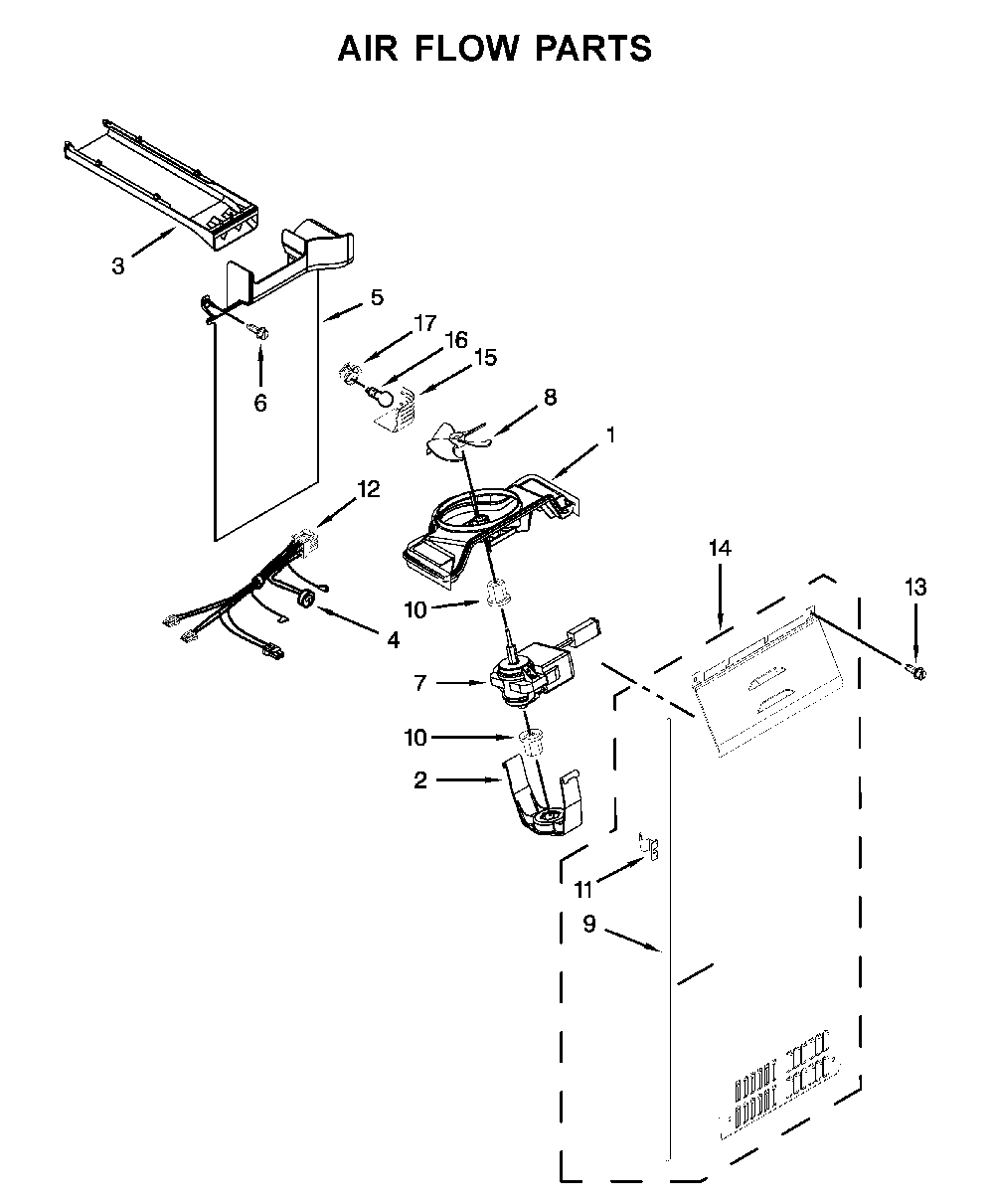 Air flow parts Diagram and Parts List for 10651782413  Kenmore Refrigerator