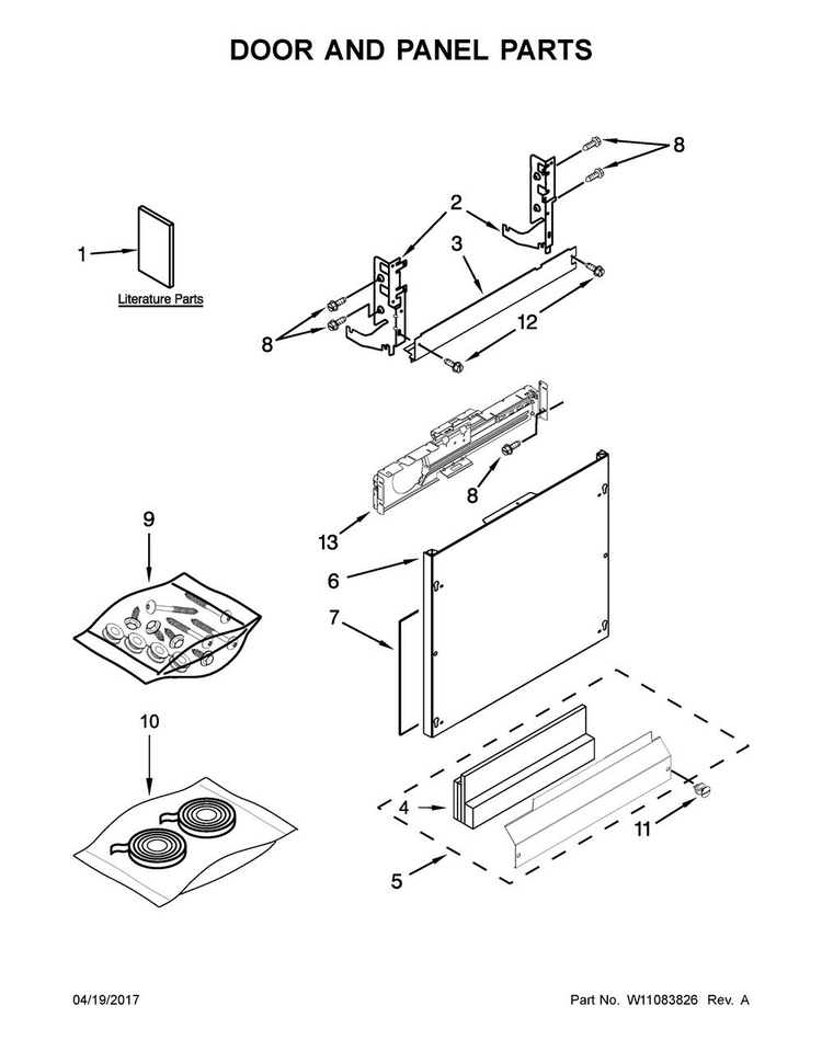 Door And Panel Parts Diagram and Parts List for KDTE204EPA4  KitchenAid Dishwasher
