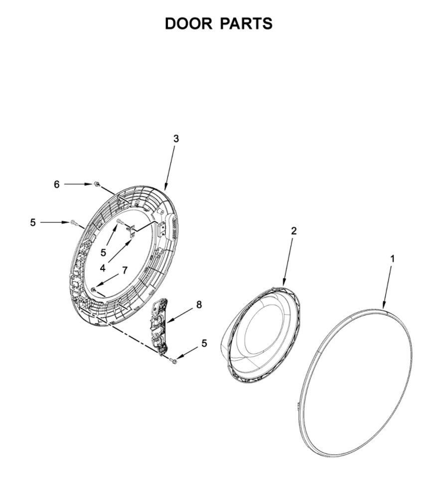 Door Parts Diagram and Parts List for 8TWFW6620HW0  Whirlpool Washer