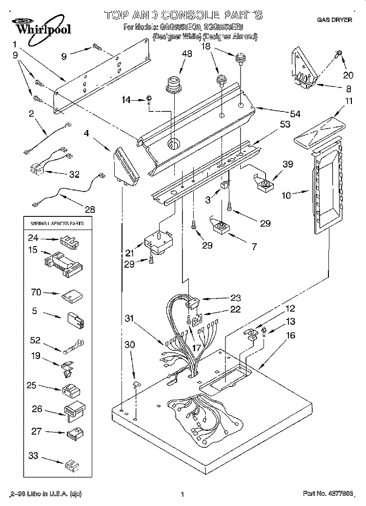 TOP AND CONSOLE, LIT/OPTIONAL Diagram and Parts List for GGQ8858EQ0  Whirlpool Dryer