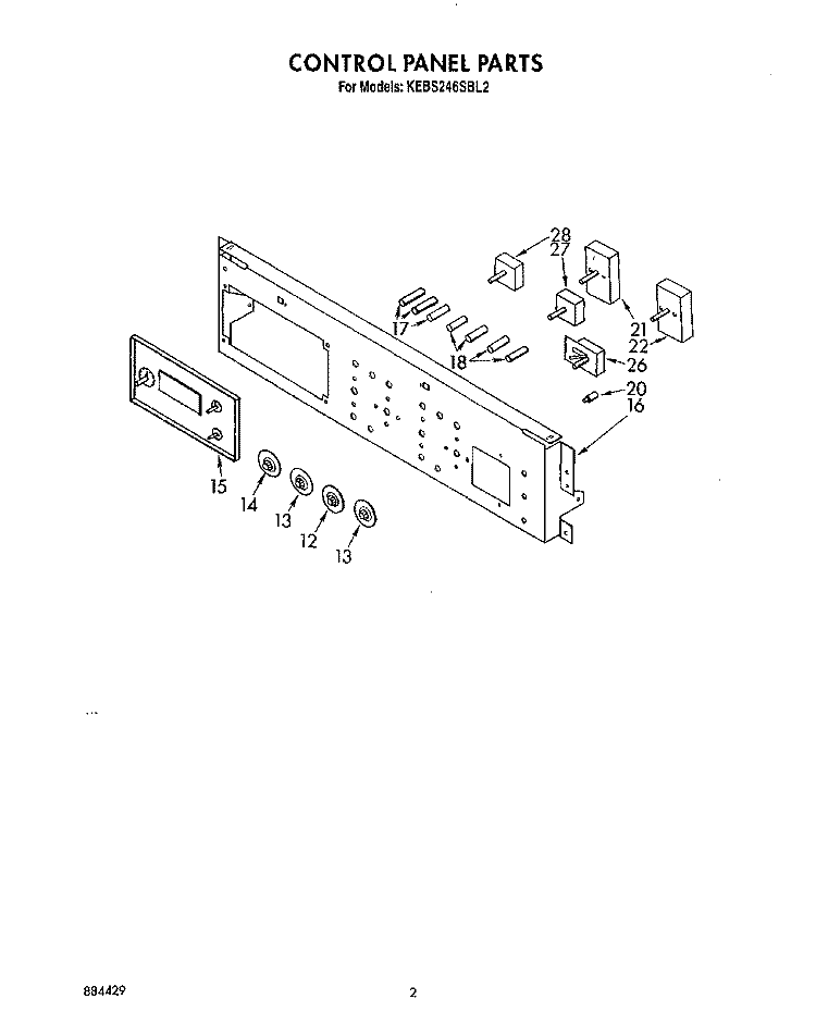 CONTROL PANEL Diagram and Parts List for KEBS246SBL2  KitchenAid Wall Oven
