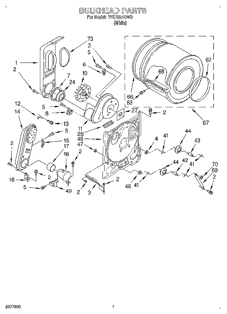 BULKHEAD Diagram and Parts List for BYCD3723W0  Whirlpool Dryer