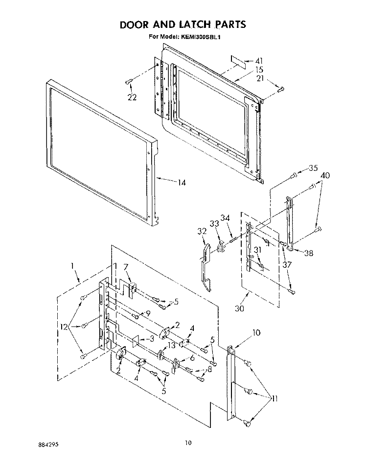 DOOR AND LATCH Diagram and Parts List for KEMI300SBL1  KitchenAid Microwave Oven Combo