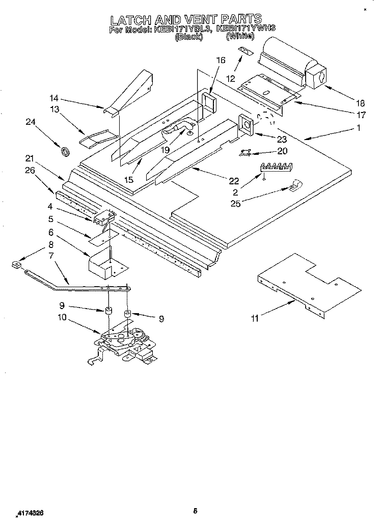 LATCH AND VENT Diagram and Parts List for KEBI171YWH3  KitchenAid Wall Oven