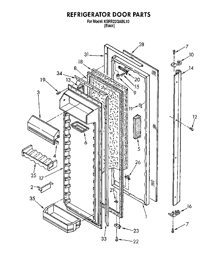 REFRIGERATOR DOOR Diagram and Parts List for KSRB22QABL10  KitchenAid Refrigerator