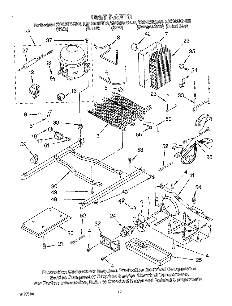 UNIT Diagram and Parts List for KSRS25IKBL00  KitchenAid Refrigerator
