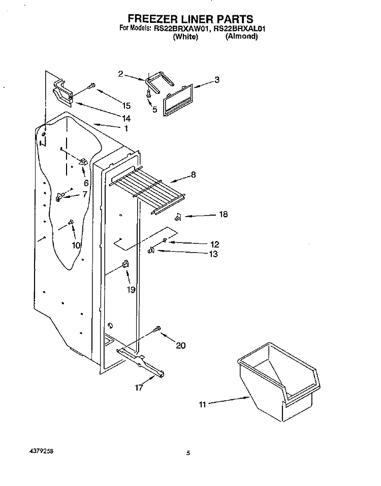 FREEZER LINER Diagram and Parts List for RS22BRXAL01  Roper Refrigerator