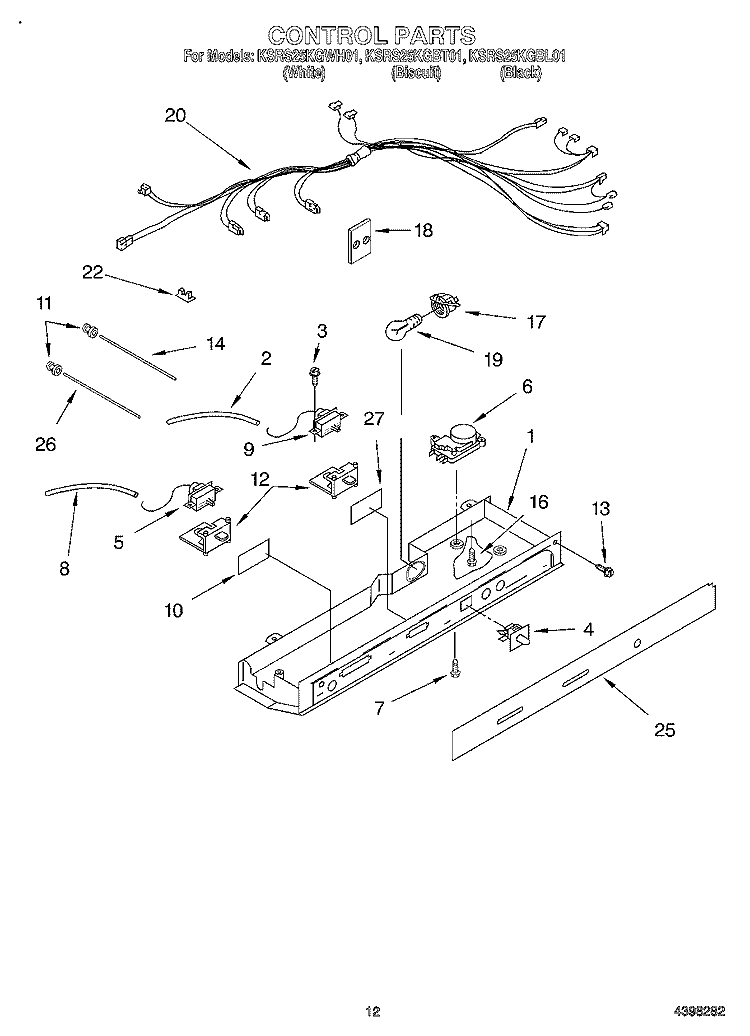 CONTROL Diagram and Parts List for KSRS25KGWH01  KitchenAid Refrigerator