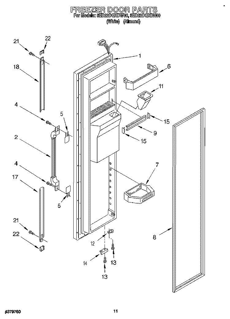 FREEZER DOOR Diagram and Parts List for 8ED22DQXDW00  Whirlpool Refrigerator