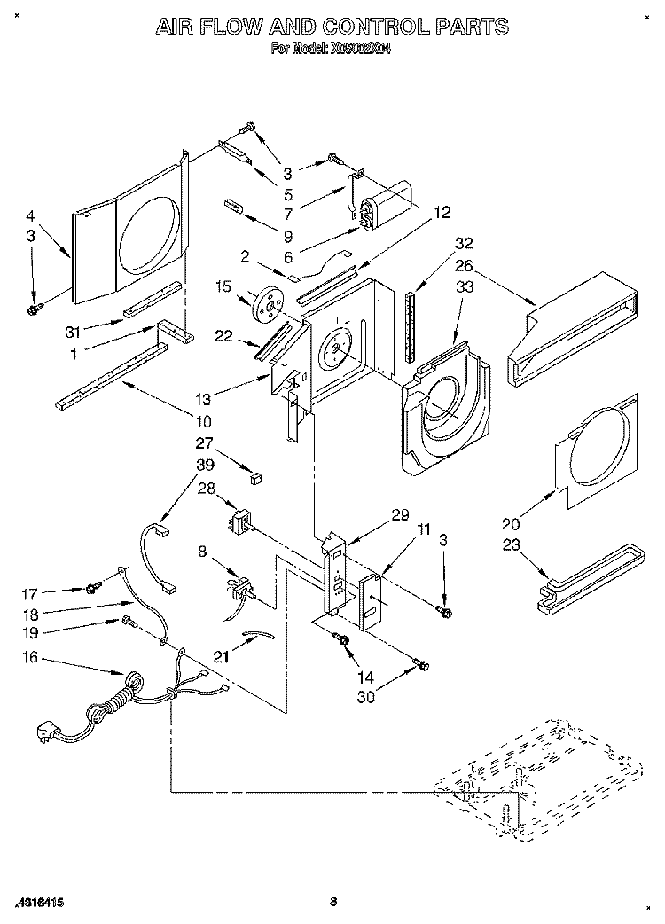 AIR FLOW AND CONTROL Diagram and Parts List for X05002X04  KitchenAid Air Conditioner