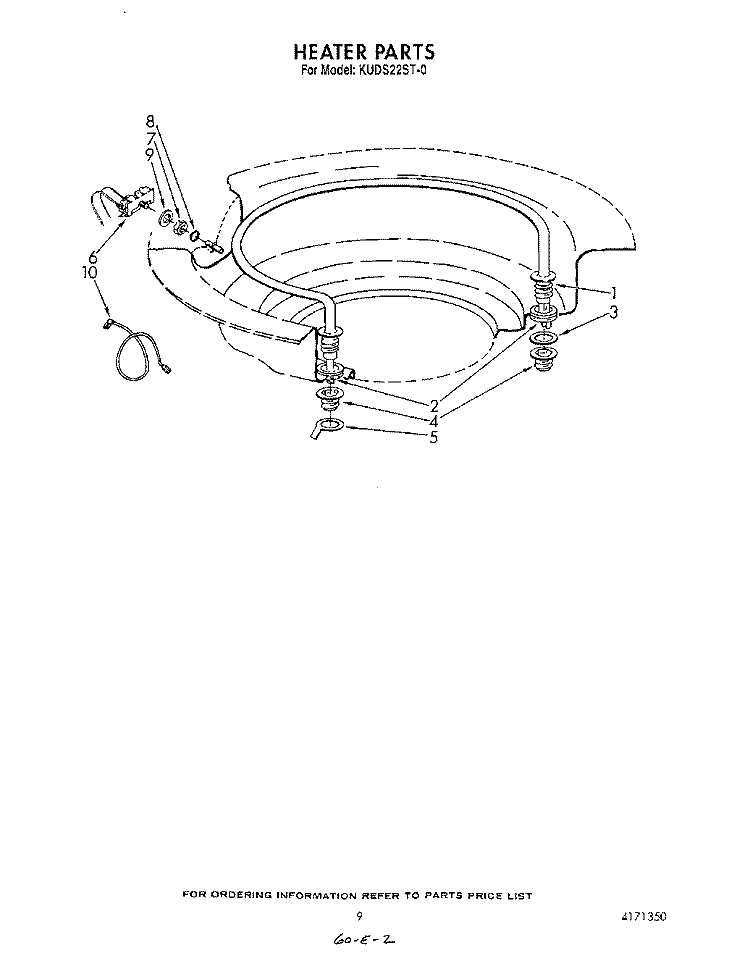HEATER Diagram and Parts List for KUDS220ST0  KitchenAid Dishwasher