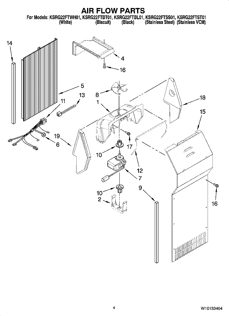 AIR FLOW PARTS Diagram and Parts List for KSRG22FTBL01  KitchenAid Refrigerator