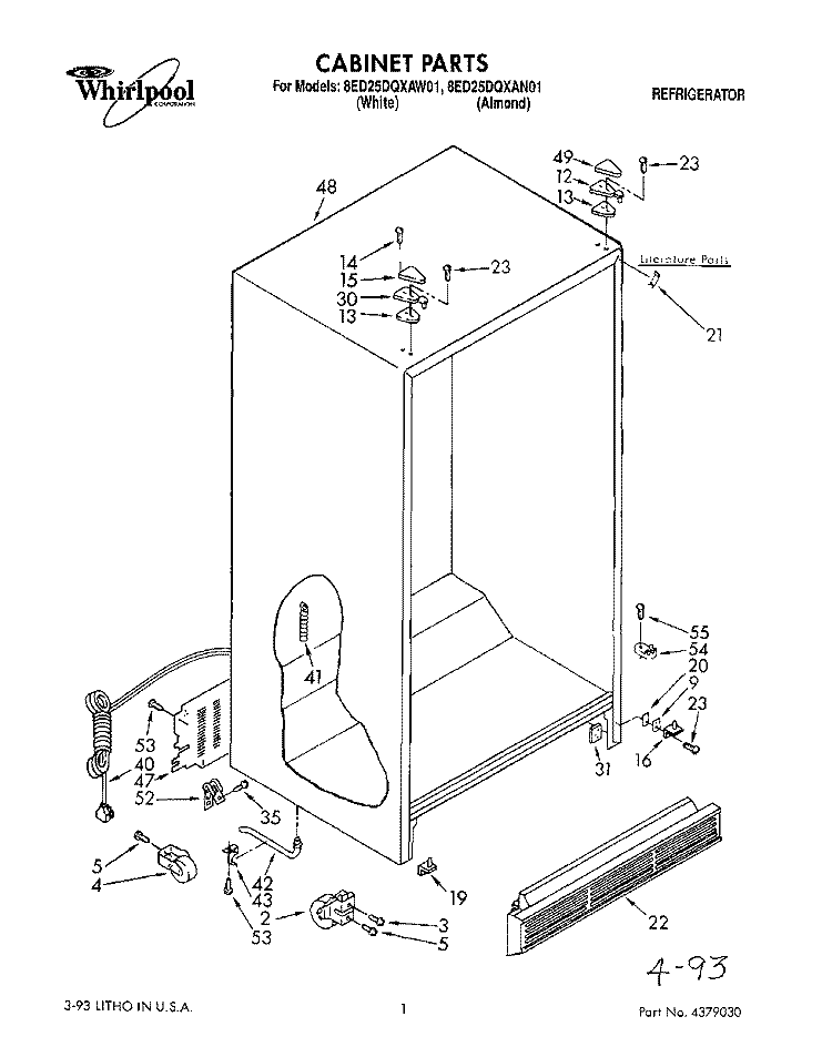 CABINET Diagram and Parts List for 8ED25DQXAN01  Whirlpool Refrigerator