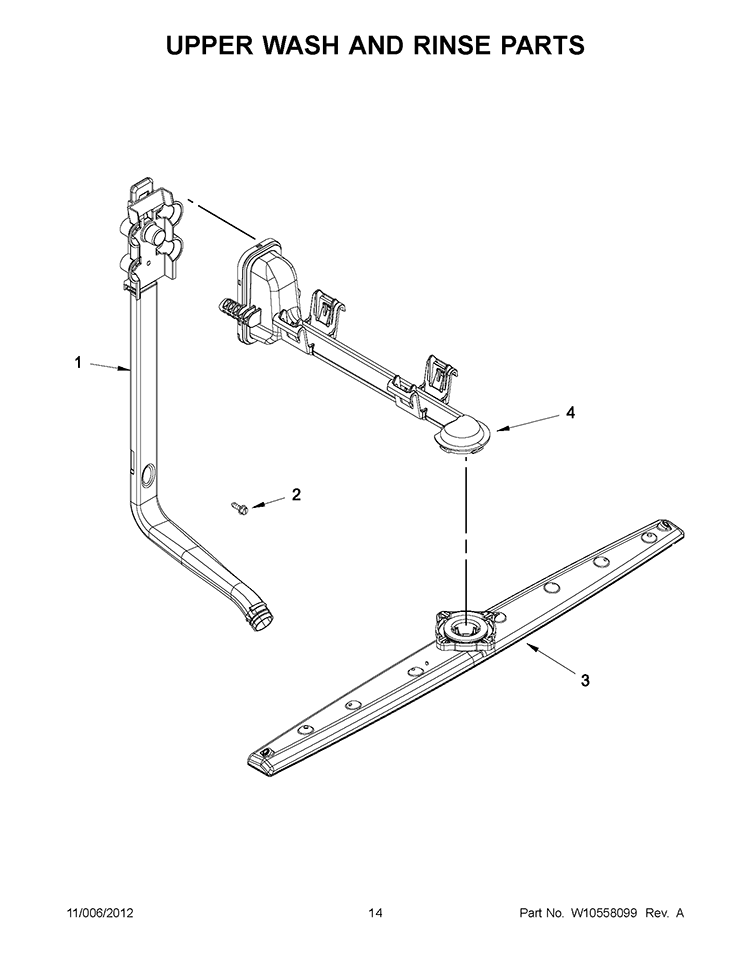 UPPER WASH AND RINSE PARTS Diagram and Parts List for WDF310PAAD2  Whirlpool Dishwasher