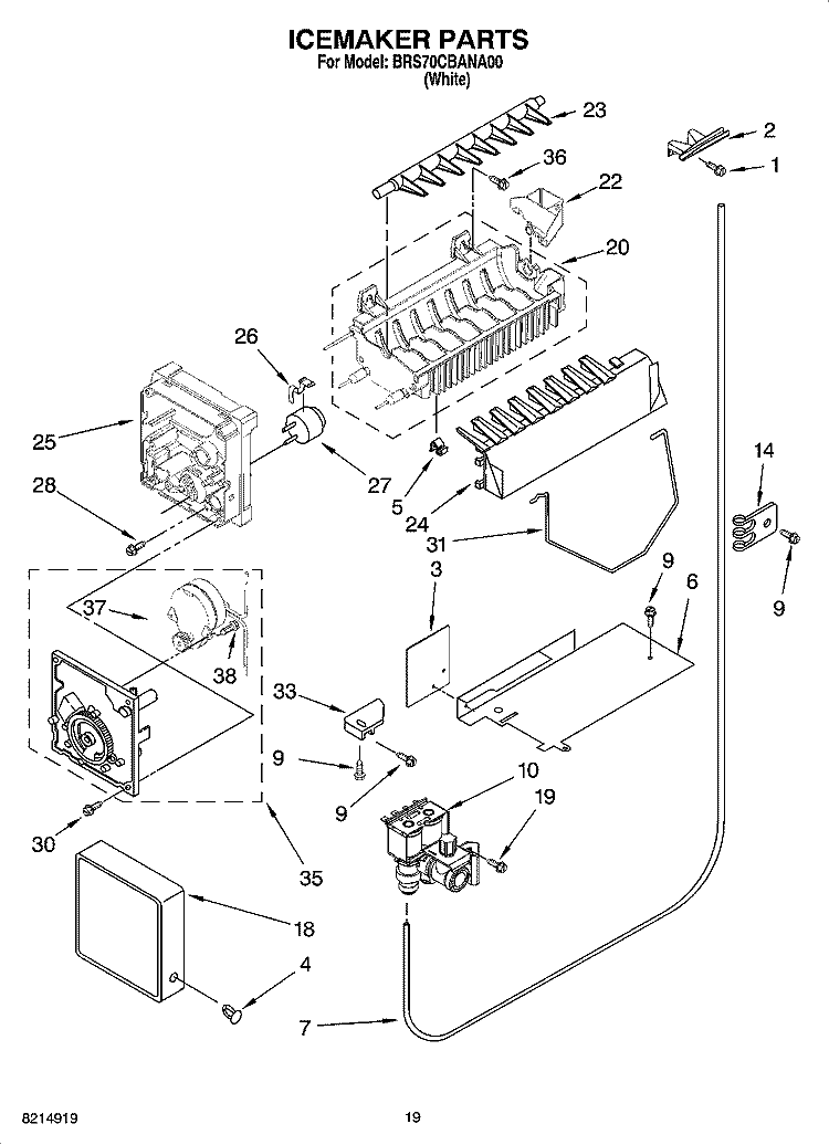 ICEMAKER PARTS, OPTIONAL PARTS (NOT INCLUDED) Diagram and Parts List for BRS70CBANA00  Whirlpool Refrigerator