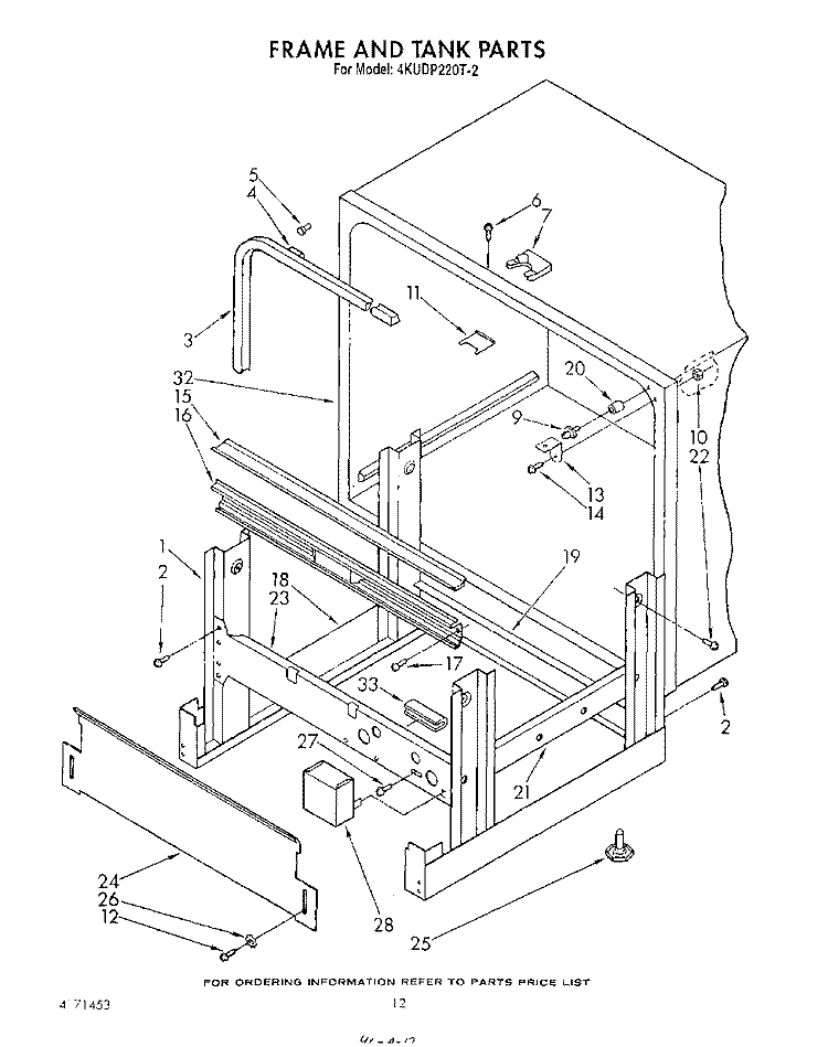 FRAME AND TANK Diagram and Parts List for 4KUDP220T2  KitchenAid Dishwasher
