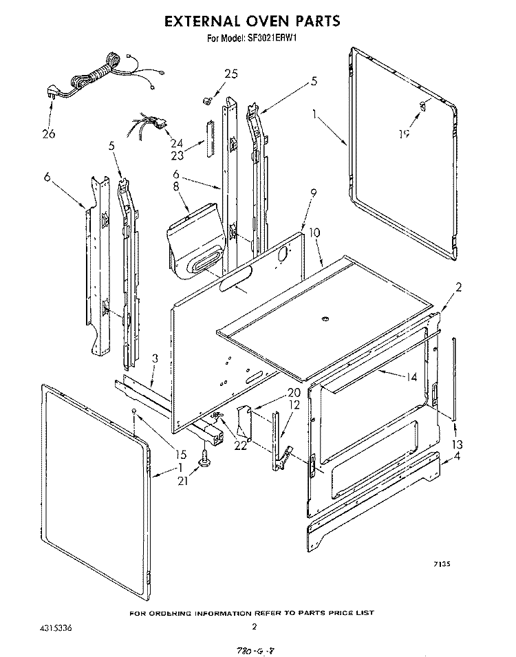 EXTERNAL OVEN Diagram and Parts List for SF3021ERW1  Whirlpool Range