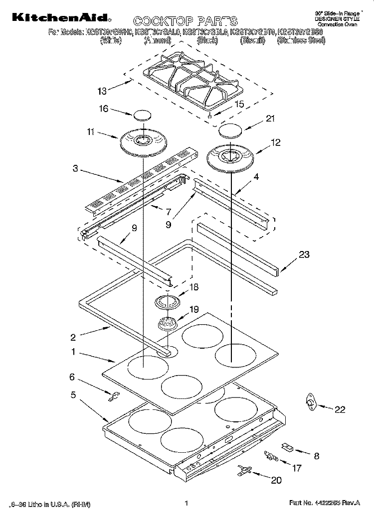 COOKTOP Diagram and Parts List for KGST307GAL0  KitchenAid Range