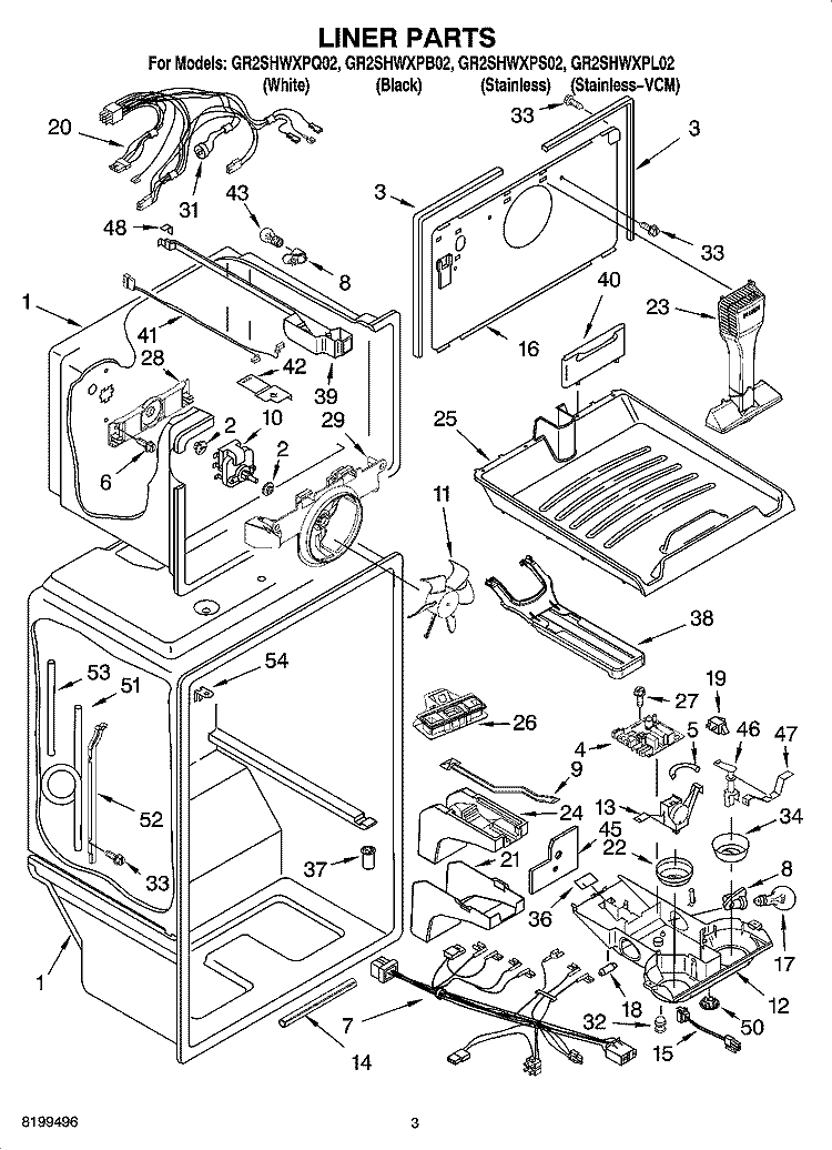LINER PARTS Diagram and Parts List for GR2SHWXPS02  Whirlpool Refrigerator
