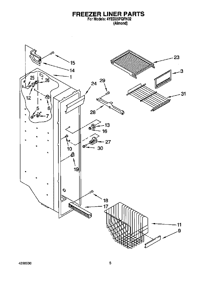 FREEZER LINER Diagram and Parts List for 4YED25PQFN02  Whirlpool Refrigerator