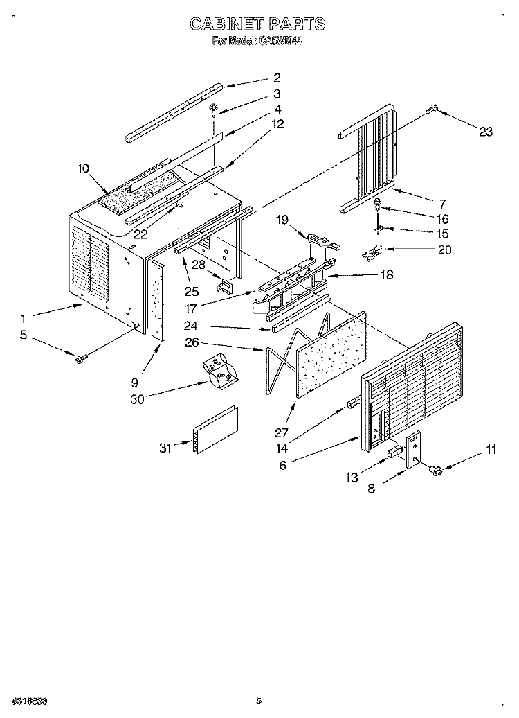 CABINET Diagram and Parts List for CA5WM44  Crosley Air Conditioner