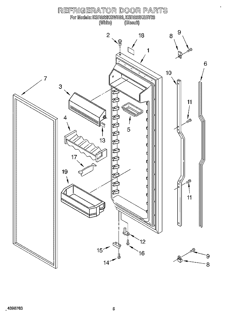 REFRIGERATOR DOOR Diagram and Parts List for KSRS22KGWH03  KitchenAid Refrigerator