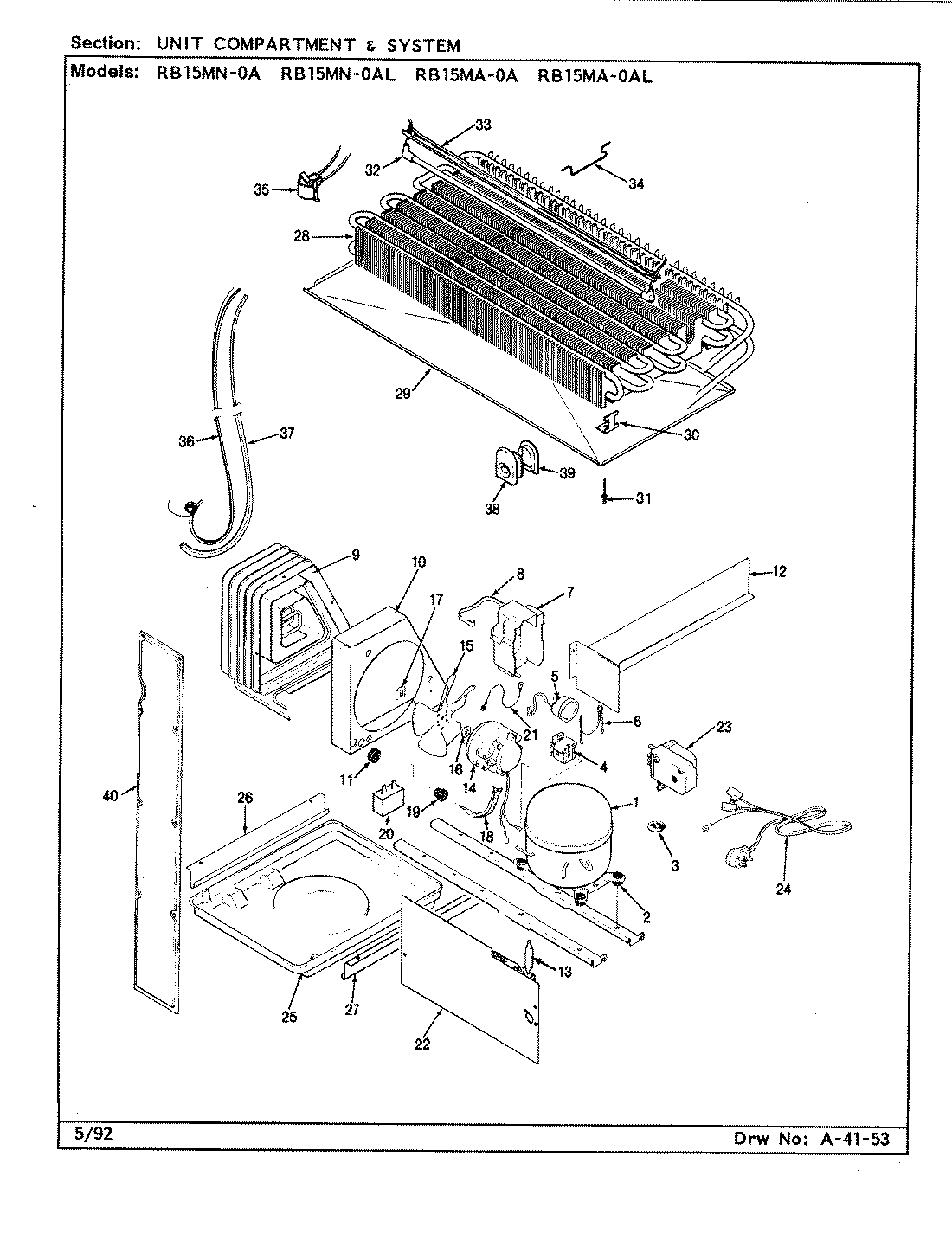 06 - UNIT COMPARTMENT & SYSTEM Diagram and Parts List for RB15MA-0A  Whirlpool Refrigerator