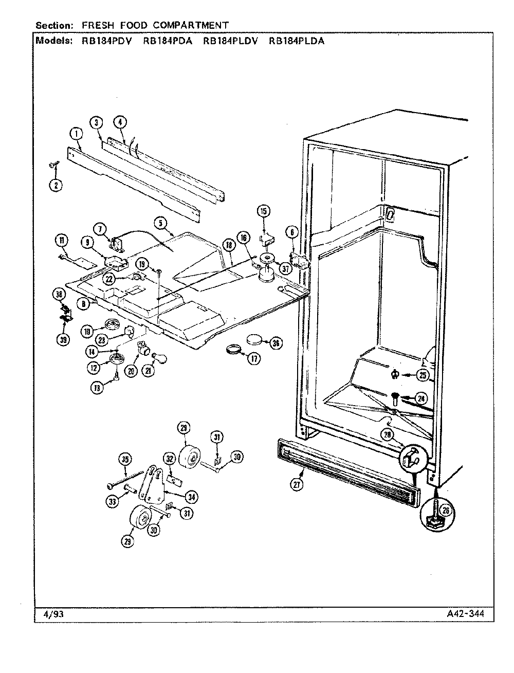 04 - Fresh Food Compartment Diagram and Parts List for RB184PLDA  Whirlpool Refrigerator