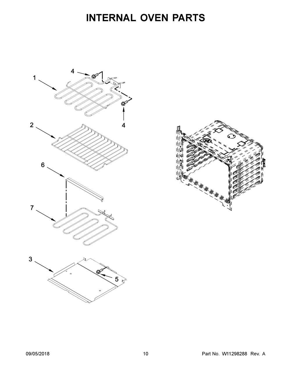 Internal Oven Parts Diagram and Parts List for IBD350DS04  Whirlpool Wall Oven