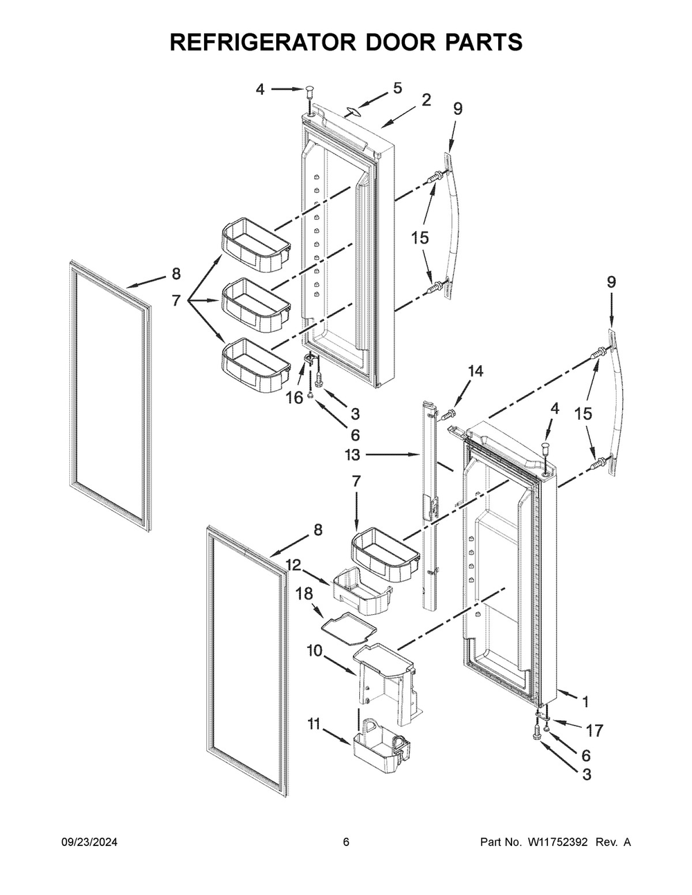 04 - Refrigerator Door Parts Diagram and Parts List for KRFF300EWH06  Whirlpool Refrigerator