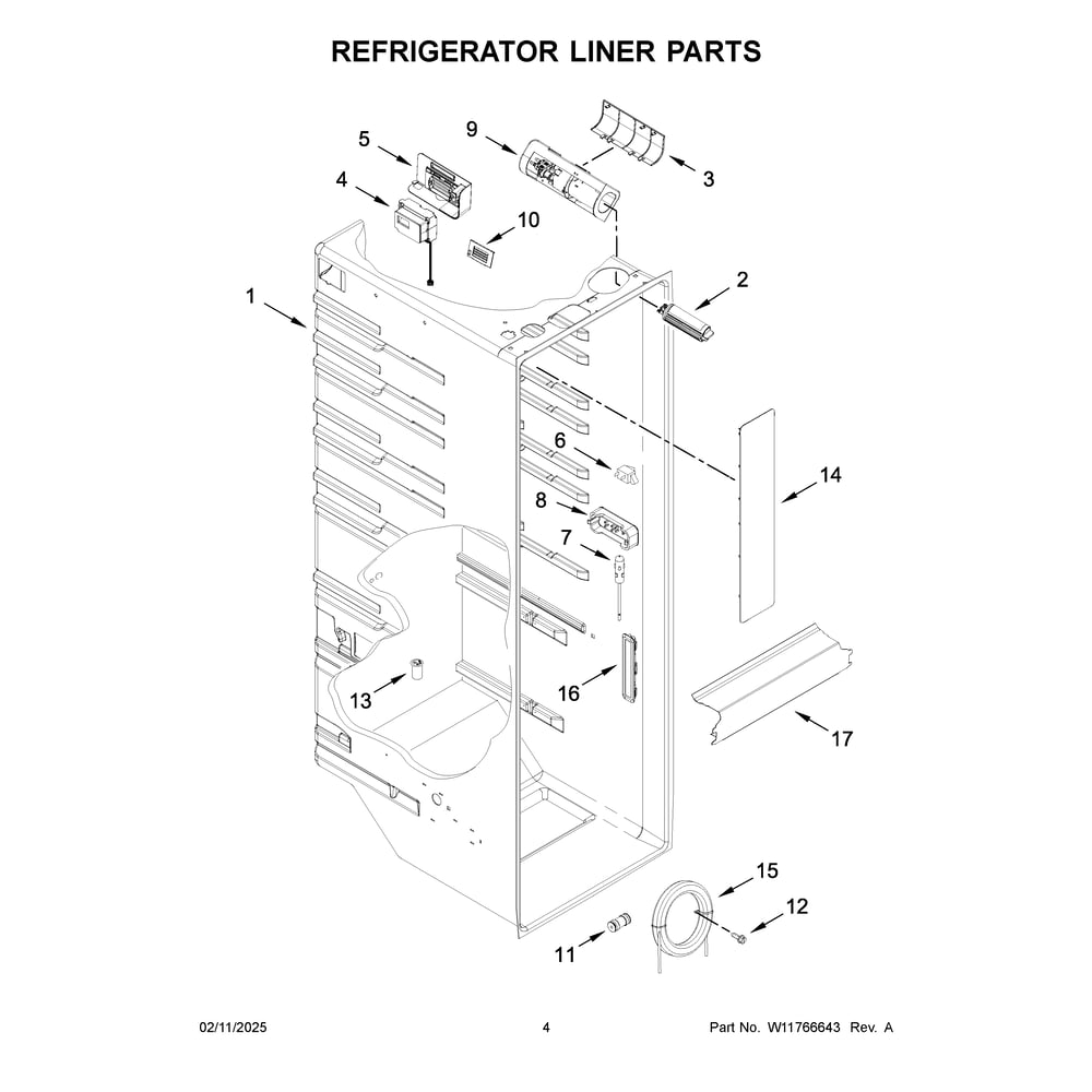 Refrigerator Liner Parts Diagram and Parts List for WRSC6536RZ00  Whirlpool Refrigerator