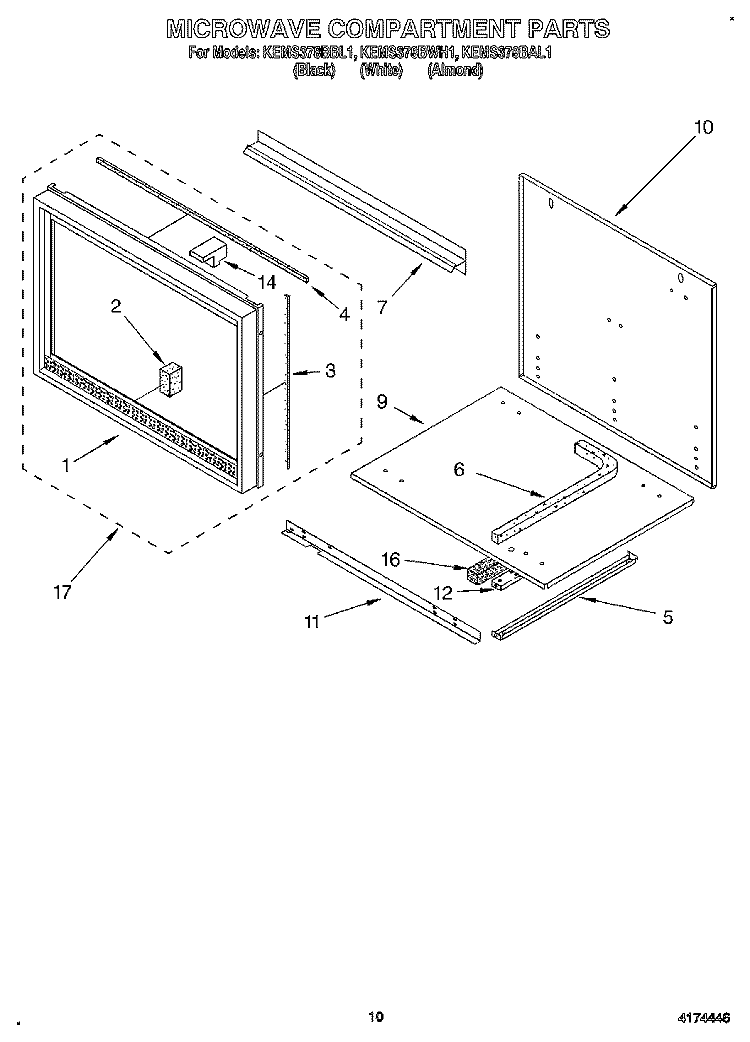 MICROWAVE COMPARTMENT Diagram and Parts List for KEMS378BWH1  KitchenAid Wall Oven